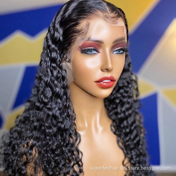 100% Brazilian 12 inch-30 inch Human Hair Wig Transparent Swiss lace wig,Water Wave Cuticle Aligned Lace Front Wig